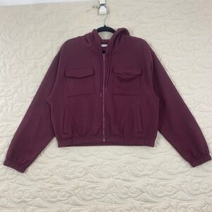 Bluenotes Full Zip Utility Hoodie Burgundy Wine Womens Large